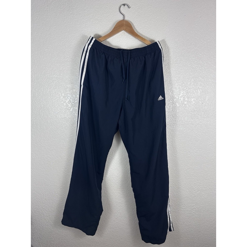 Adidas 3 Stripe Navy Blue Track Pants Mens Large L Windbreaker Zip Ankle